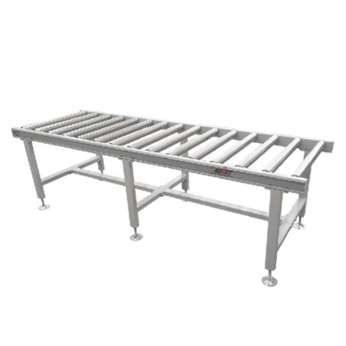 What is the surface finish of the rollers on a gravity roller conveyor?